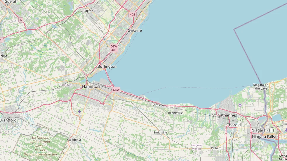 Service-area map of Hamilton and the Niagara corridor